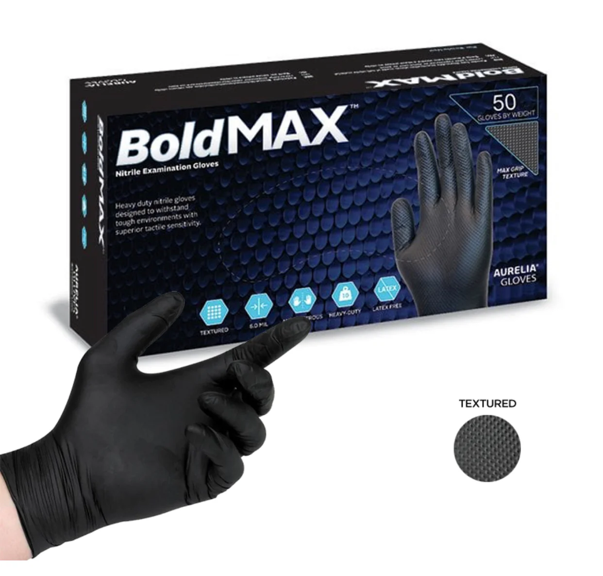 Black Powder Free Textured Nitrile Gloves