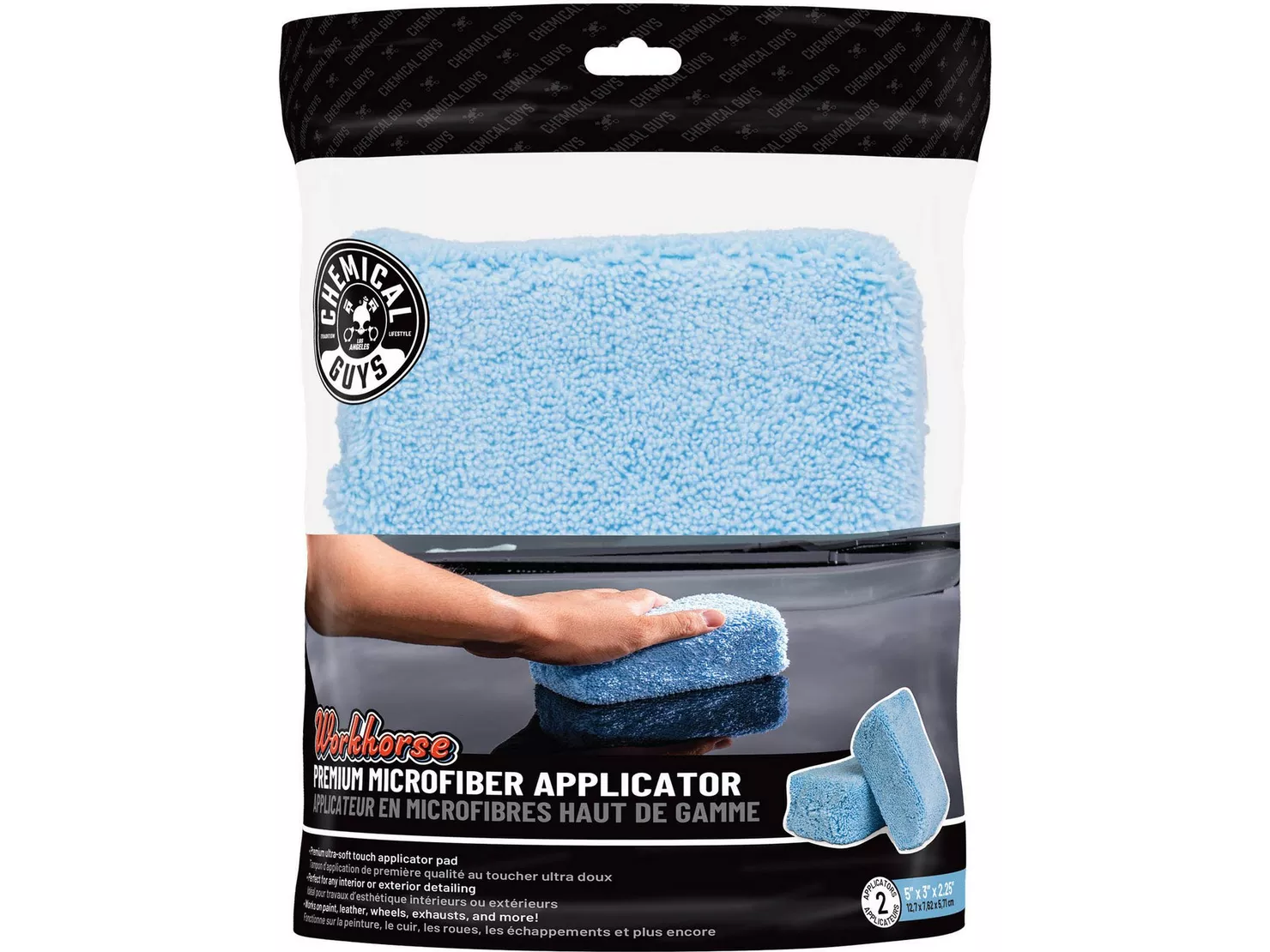 Chemical Guys Premium Grade Microfiber Applicators, Blue 5" x 3" x 2.25" (2 Pack)